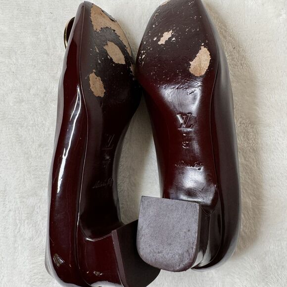Louis Vuitton Shoes Pumps Patent Leather Burgundy Wine Loafer Size 37 Office - Picture 11 of 13